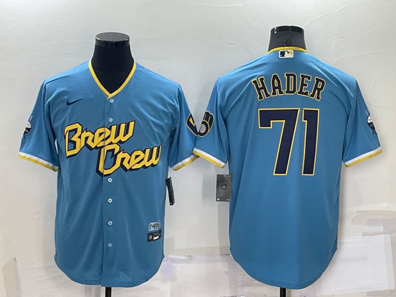 Men Milwaukee Brewers #71 Hader Blue City Edition Game Nike 2022 MLB Jersey